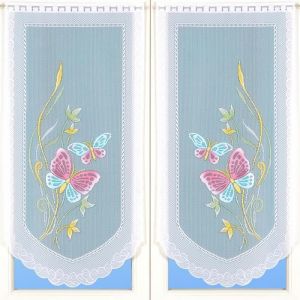 Homemaison Paire de vitrages en dentelle motifs papillons peint 60 x 120 cm