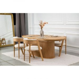 Bobochic Table à manger extensible 210 à 270 cm malmousque placage chêne massif Marron clair