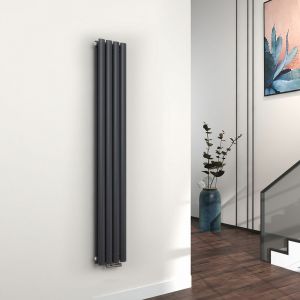 Radiateur eau chaude en acier Tube Rond Mural Verticale design Anthracite 160x24cm Double Couche - Emke