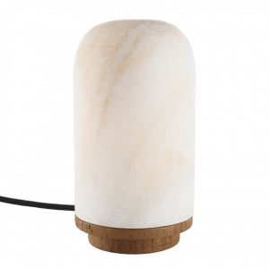 Macabane Alida - Lampe de table 10x10cm en pierre naturelle d'onyx et teck