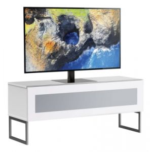 Meliconi NAPOLI 120 Meuble TV Longueur 120 cm - VERRE INFRAROUGE - Pieds Design couleur Silver