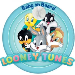 Signal de voiture bébé sur planche avec graphiques Warner Bros de Looney Tunes avec fixation à ventouse