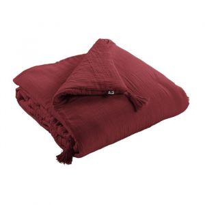 Bout de lit double gaze de coton luxe 90 x 200 cm Gaia Bordeaux