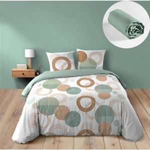 Cdaffaires - Pack 4 pièces Housse de couette 240 x 220 cm Lunabella + 2 taies + drap housse 140 Sauge