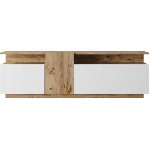 Meuble tv Rebecca Mobili Nergis 46,5x150x29,5 Panneau de particules Chêne clair Blanc Moderne