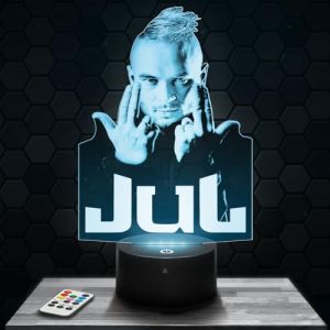 Lampe 3D - JUL - Accessoire Objet Cadeau JUL - Veilleuse Led Tactile avec socle au choix et télécommande