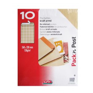 Gpv 10 Pochettes Kraft Armé 260x330 mm 130g