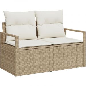 VidaXL Canap&eacute; de jardin 2 places avec coussins en poly rotin beige