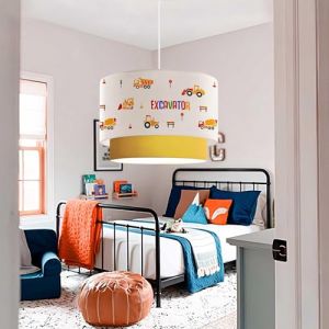 Suspension Lurgan pour enfant motif dengins de chantier blanc or