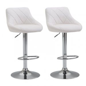 Décoshop26 2x Tabourets de bar en simili-cuir blanc pivotant avec repose-pieds