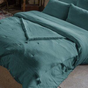 Edredon gaze de coton (150 x 150 cm) Gaïa Bleu canard