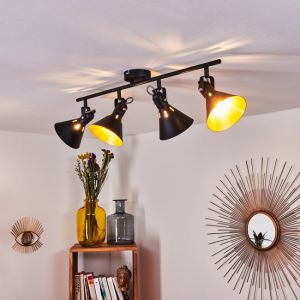 Hofstein Plafonnier Upiano en métal noir & or, élégants spots de plafond rétro-chic orientables, idéale dans un salon vintage, pour 4 ampoules E14 max. 40 Watt, compatible ampoules LED