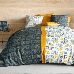 Housse de couette et deux taies coton (240 cm) Arturo Grise