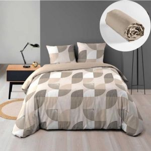 L'effet Papillon - Pack Housse de couette 240 x 220 cm en Flanelle Ambroise + dh 140x190 Beige