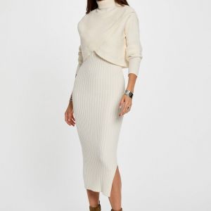 Morgan Robe ajust&eacute;e col roul&eacute; ivoire femme - Taille S