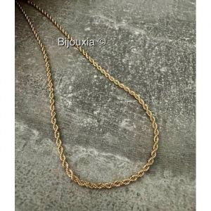 Cha&icirc;ne Maille Corde Torsad&eacute;e 80cm En Plaqu&eacute; Or 750/1000 Bijou Mixte