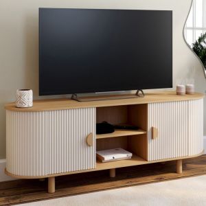 Idmarket Meuble TV 140 cm KANEL 2 portes effet cannel&eacute; beige et bois