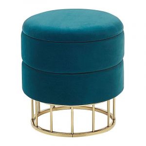 Beliani Pouf en velours bleu paon avec rangement ELGIN