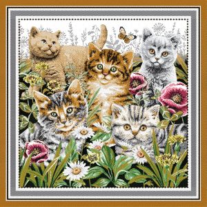 Tissu carré jacquard 48x48 chats - miaou/blanc