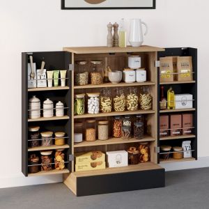 Idmarket Buffet bas de cuisine ALTO H.90 cm avec rangements noir et bois