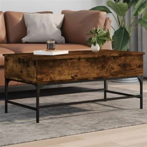 VidaXL Table Basse, Bout de Canapé avec Pieds Réglables, Table d'Appoint Salon Salle de Séjour Intérieur, Moderne, Chêne Fumé Bois d'Ingénierie et Métal