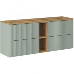 Meuble sous-vasque 140cm 4 tiroirs 2 niches Jade Vert et Bois