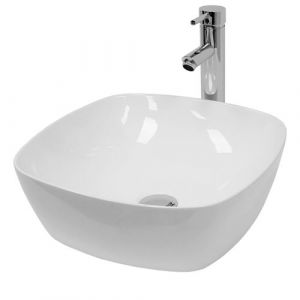 ECD Germany Lavabo Carré en Céramique, 405 x 140 mm, Blanc, avec Garniture de Vidage 1