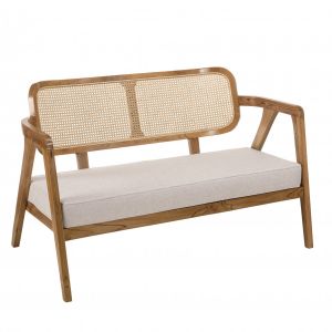 Macabane Will - Canapé flores 2 p. en teck dossier cannage naturel coussin gris - Marron