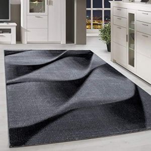 Homebyhome Tapis moderne à poils ras, tendance Noir Tapis 120x170 cm motif de vagues abstraites, tapis moelleux