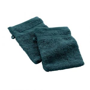 Douceur d'Int&eacute;rieur, 2 Gants de Toilette (15 x 21 cm) Elegance Bleu, 100% Coton Uni