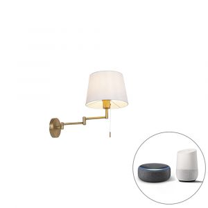Qazqa Applique intelligente bronze avec abat-jour blanc avec WiFi A60 - Ladas Deluxe
