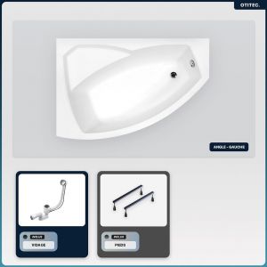 Baignoire asymétrique - 170 x 110 cm - Gauche - sans Habillage - avec Pieds - Vidage Chrome - RIMA
