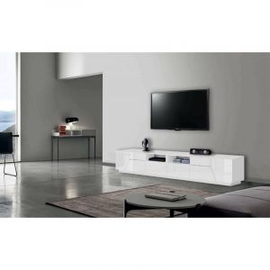 Meuble tv Dfagiol, Buffet bas de salon avec 4 portes, base meuble tv, 100% Made in Italy, 260x43h46 cm, Blanc brillant - Dmora