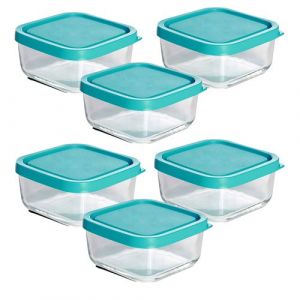 Lot de 6 boîte de conservation carré avec couvercle hermétique, frigoverre en verre - Longueur 15 x Profondeur 15 x Hauteur 6.4 cm -JUANIO-