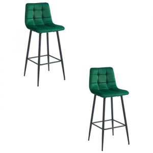 Lot de 2 Tabourets de bar avec repose-pieds Tabourets bar-bistro Siège en velours Pieds en métal Vert