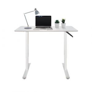 hjh OFFICE 802116 Bureau d'ordinateur r&eacute;glable en Hauteur Stand CR 120x60 cm, Cadre en Acier, Bureau Assis-Debout, R&eacute;glage par Levier, Blanc