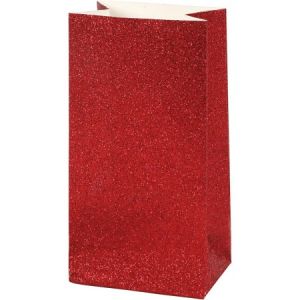 Creotime Sac en papier à paillettes - 17 x 6 x 9 cm - Rouge - 8 pcs