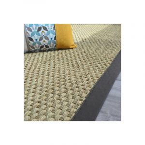 Image de Décoweb Tapis jonc de mer Paro fin natté 4x4 - Ganse coton anthracite - 120 x 170 cm