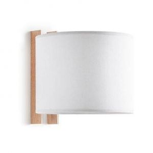 Applique COMPACT E27-Ø45 40W Coton blanc Bois de hêtre
