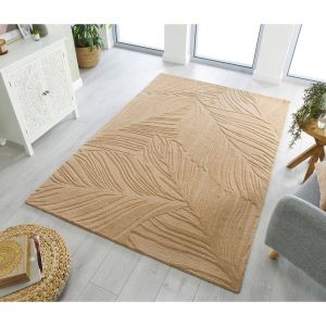Tapis en laine effet 3D uni salon Lino Leaf 160x230 Terre