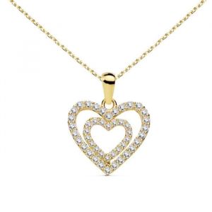 Collier - L'ATELIER D'AZUR - Coeur Double - Or Jaune 18 Carats - Zirconiums