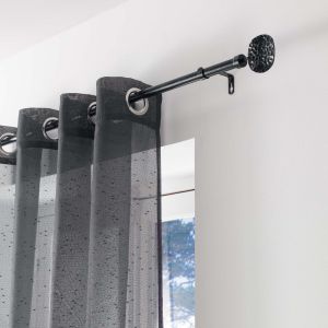 Douceur d'intérieur - Kit de tringle à rideaux extensible Disque Martelé - L120 /L210 cm - Patine noir - Douceur d'intérieur