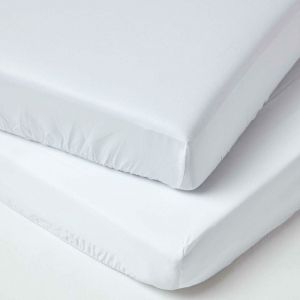 Lot de 2 Draps housse lit bébé en coton égyptien Bio 400 fils Blanc, 70 x 140 cm - Homescapes