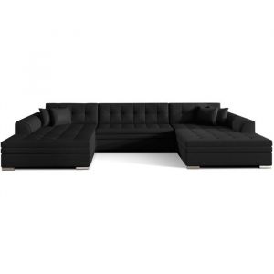 Loungitude Canapé d'angle panoramique 5 places convertible en simili - Noir