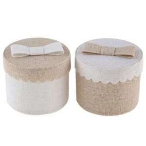 Ruedelafete Sachet de 4 Petites Boîtes rondes 5 cm, naturel et ivoire