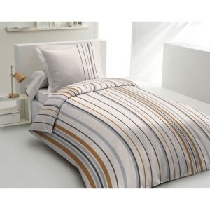 Home Linge Passion | Housse de Couette - 2 Pièces | 100% Coton - 57 Fils | 1 Personne - 140x200 cm | Bellamy Blanc Rose Poudre