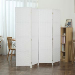 Makika Paravent/Séparateur de pièce Pliable Papier - 4 Panneaux Diviseur - 180 x 180 cm Cloison de Séparation Chambre à Coucher Maison Intérieur Toile imprimé - Blanc Angulaire