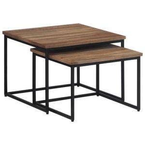 VidaXL Tables Basses Gigognes 2 pcs, Tables d'Appoint, Bouts de Canapé, Meubles de Salon Salle de Séjour, Moderne, Bois Massif de Teck