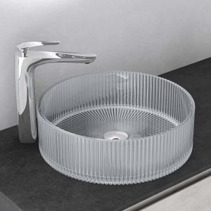 Mai&mai - Lavabo en Verre Transparent Lavabo Rond Lave-Mains Vasque Verre à Poser Salle de Bain Toilettes pour Invités sans Perçage de Robinet
