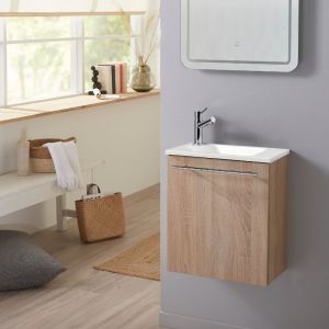 Planetebain Meuble lave-mains pour wc finition chêne oak avec robinet eau froide